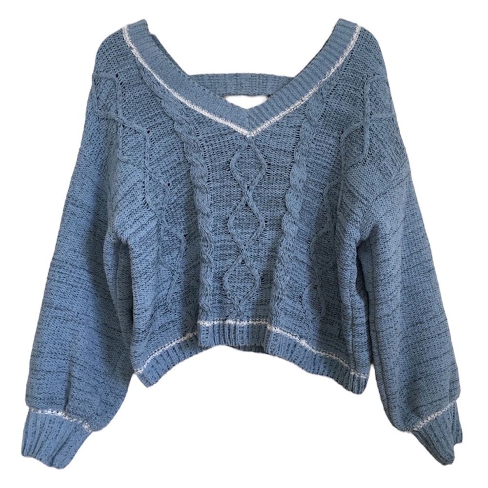 MM by MY MICHELLE Size‎ L Knit Dolman Sleeve Pullover Sweater Lt. Blue White